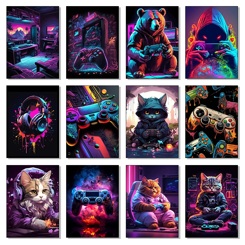 Gaming Consoles - Colorful Neon Game Console Cat Headphones