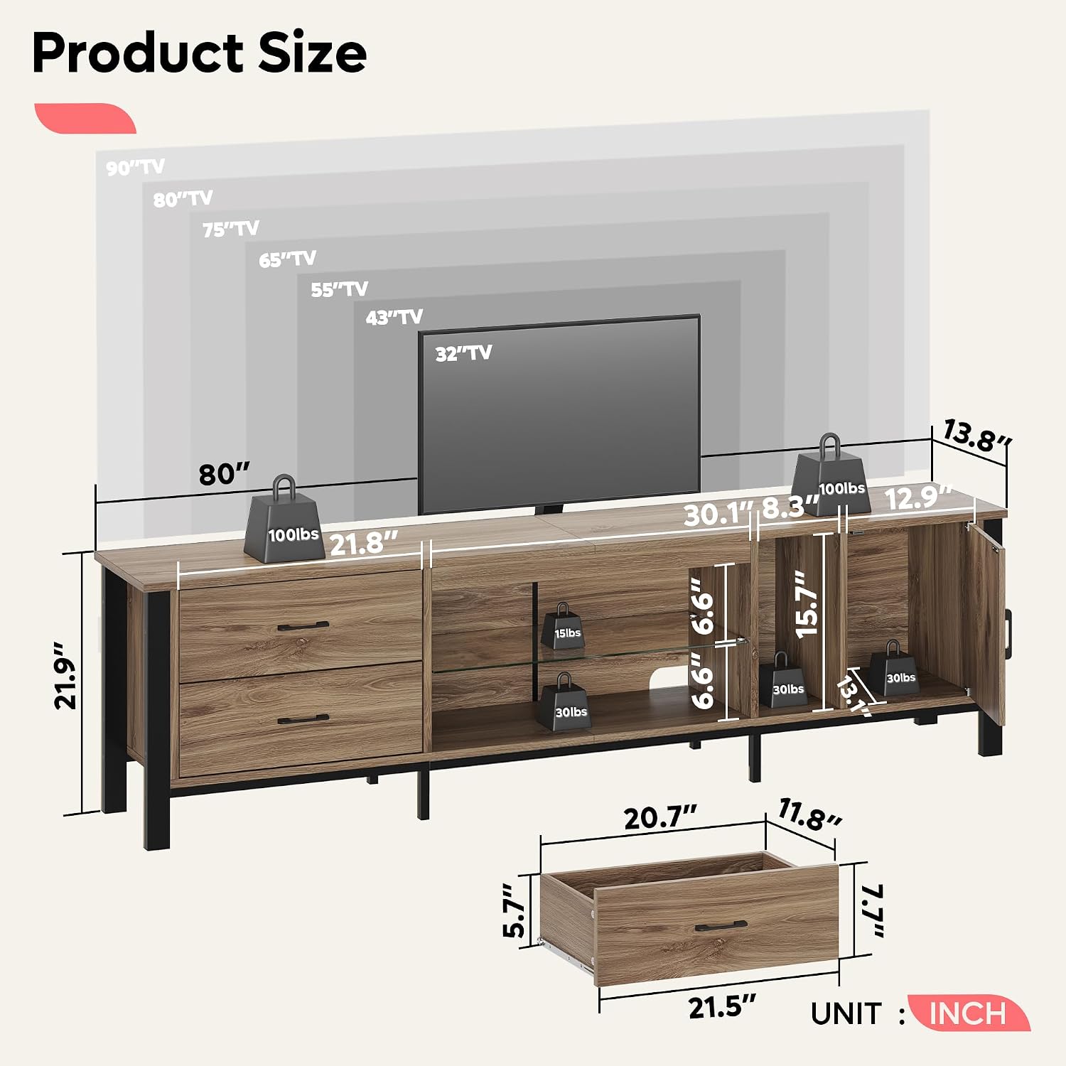 Gaming Console Cabinet - 75/85 Inch TV Stand LED Gaming