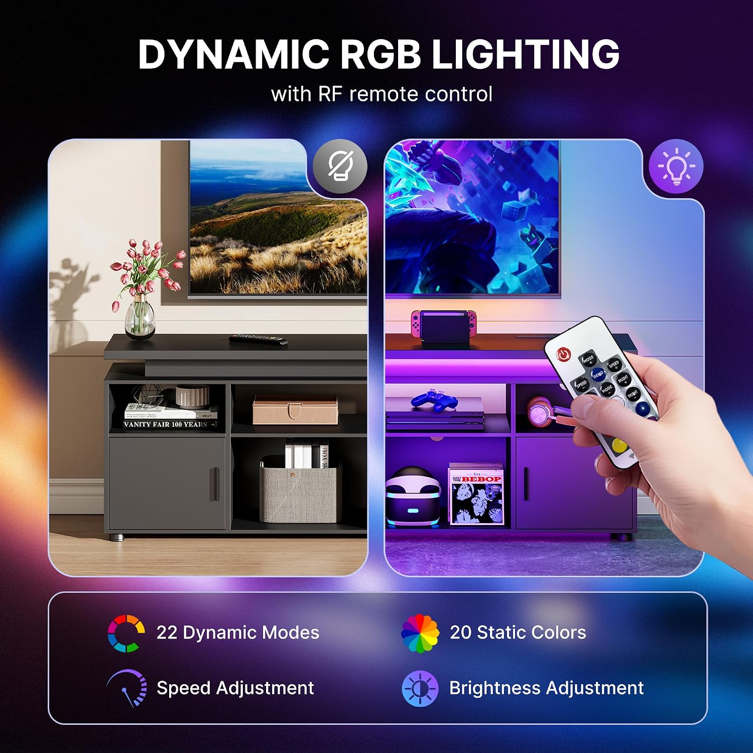 Modern TV Stand with LED Light - огляд і ціна Gaming Console Cabinet